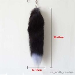 Garden Decorations 38-42CM Women's Bag Fox Fur Tail Artificial Animal Charm Tail keychain Long Handbag Trinket Accessory Furry Key Chain R230613