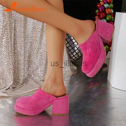 Slippers New Fashion Brand Women Slippers 2023 Chunky High Heels Suede Platform Sandals European Style Office Daily Lady Sandals Summer J230613