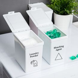 Storage Boxes Bins White Laundry Room Box Scent Booster Beads Powder Container Clothes Clips Case with Dustproof Lid Organizer 230613