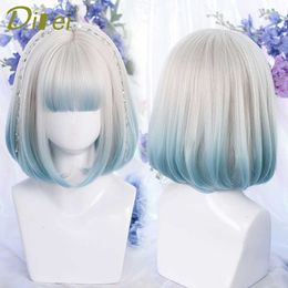 Lace Wigs DIFEI Short Straight BOB Wig Synthetic Ombre Blue Hair Wigs For Women Heat Resistant Lolita Wig Female Hair Party Cosplay Wig Z0613