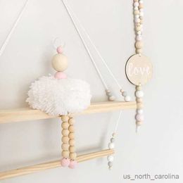 Garden Decorations Nordic Style Ballet Dancer Hanging Decoration Wooden Beads Girl Room Decor Baby Tent Ornament Photography Props R230613