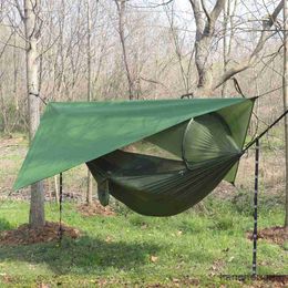 Hammocks Outdoor Automatic Quick Open Net Hammock Tent With Waterproof Canopy Awning Set Hammock Portable Pop-Up Travel R230613