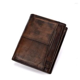 Wallets Men's Wallet Oil Wax Cowhide Short Purse Vintage Coin Bag Men Genuine Leather Distressed Solid Clutch For Male