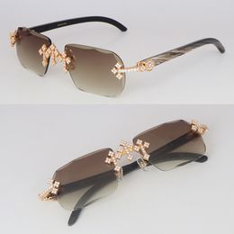 Luxus-Moissanit-Diamant-Set, randlose Sonnenbrille für Damen, große Steine, Diamant-Sonnenbrille, weiß, echtes Naturhorn, limitierte Auflage, Sonnenbrille für Herren und Damen, neu