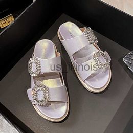 Slippers Luxury Rhinestone Belt Buckle Slippers Women Thicken Sole Shoes Ladies Casual Slides Outdoor Flipflops Silver Beach Sandals 2023 J230613