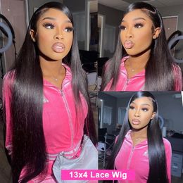 Straight 30 Inch Lace Front Wig Human Hair Transparent Lace Frontal Wigs 13x4 360 Glueless PrePlucked Human Wigs Ready To Go