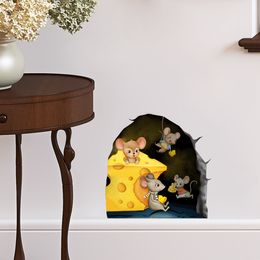 Cartoon Animal Mouse Hole Wall Sticker Kids Room Background Home Decoration Mural Living Room Wallpaper Funny Decal