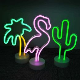 LED Neon Sign Flamingo Cactus Neon Sign Light USB Rainbow Led Bulb Home Bedroom Closet Study Bedside Table Night Lamp R230613