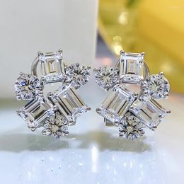 Stud Earrings Exquisite 925 Silver Fashion Design Wedding Engagement Elegant 4.6mm Lab Diamond Lady Jewellery