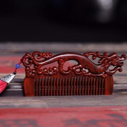 Sets Natural red sandalwood carving wooden comb wedding couple dragon comb carving wooden crafts gift comb for girlfriend home decor