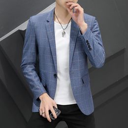 Jackets New Blazers Men Cheque Business Causal Suits Coats Male Slim Fit Blazers One Buttons Flap Pocket Smart Casual Blazers for Men