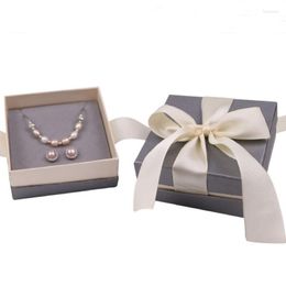 Jewelry Pouches Organizer Box Engagement Ring For Earrings Necklace 9 4cm Ribbon Jewerly Set Grey Paper Gift