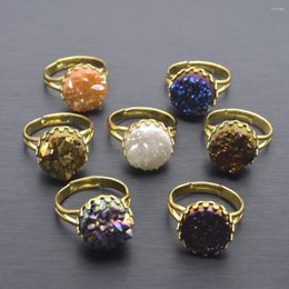 Wedding Rings Natural Crystal Druzy Finger Ring Charm Exaggerated Gold Plating Minerals Geode Gem Stone Round For Women