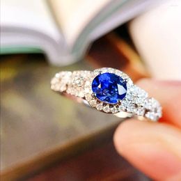 Cluster Rings 7087 Solid 18K Gold Nature 0.63ct Blue Sapphire Gemstones Diamonds For Women Fine Jewelry Presents