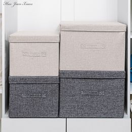 Storage Boxes Bins Washable Cotton Linen Fabric Folding CD Box Foldable Toys Organiser With Lid Basket Laundry 230613