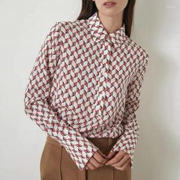 Women's Blouses 2023 Spring And Summer Women Red Blue Small Crescent Printed Silk Long-sleeved Shirt