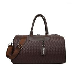 Duffel Bags 2023 Fashion Woven Cow Genuine Leather Travel Handbags Men Shoulder Bag Men's Weave Messenger Luggage Laptop