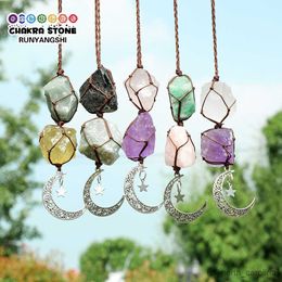 Garden Decorations Charm Natural Gemstone Crystal Raw Stone Amethyst Rose Quartz Healing Crystals FengShui Hanging Ornament Decoration R230613