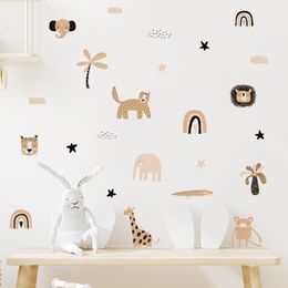 Boho Cartoon Rainbows Star Funny Animal Faces Watercolour Nursery Sticker Wall Decals Art Print Kids Boys Girls Room Home Decor