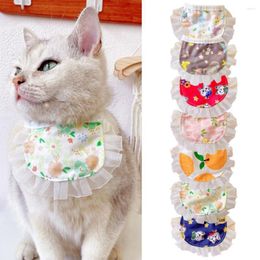 Dog Collars Cat Lace Collar Cartoon Print Decoration Soft And Comfortable Mesh Bib Pet Flower Cotton Clothes Saliva Towel Co