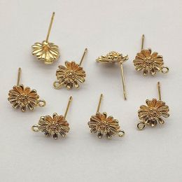 Lockets Arrival 12x10mm 50pcs Plating Real Copper Flower Earring Stud Connectors For Handmade Parts DIY Jewelry Findings 230612