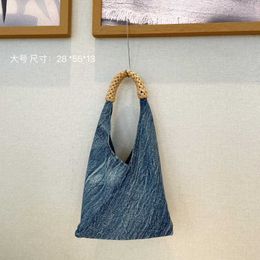 Women's 2023 New Korean Net Red Contrast Canvas Denim Tote Bag Handheld One Shoulder Underarm Baozi Mother Bag 230613