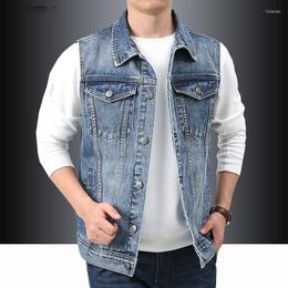 Men's Vests Spring Fashion Denim Tank Top Casual Jacket Men's Large Social Coat Vintage Motorcycle Vest