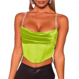 Women's Tanks Adjustable Chain Straps Draped Collar Back Zipper Corset Top Sexy Sling Navel Exposed Ladies Camisole Female Clothing