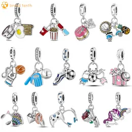 Prata 925 para pandora encantos jóias contas pingente DIY mulheres pulseiras contas passatempo jogo de esportes charme comida