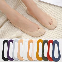 Women Socks Summer Ice Silk Sock Silicone Invisible Anti-slip No Show Ultra-thin Breathable Slippers Solid Colour Boat