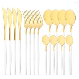 Dinnerware Sets 16PCS Tableware Flatware Set Do Not Fade Gold Silverware Cutlery Stainless Steel Silver Dinner Kitchen Home Gift