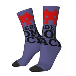 Men's Socks Happy Funny Men's Compression I LOVE Vintage Harajuku Space Invaders Arcade Shooter Game Hip Hop Seamless Crew Sock