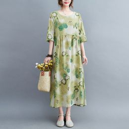 2023 New Arrival Print Floral Prairie Chic Vintage Summer Dress Thin Soft Cotton Linen Loose Women Casual Dress Lady Work