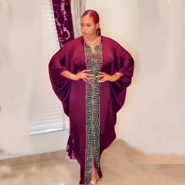 Dresses Fashion African Woman Large Size Bat Sleeve Dress Muslim Islamic Style Robe Imitation Silk Hot Hot Fix Rhinestone