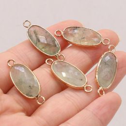 Charms Natural Stone Gem Oval Green Rutilated Quartz Connector DIY Romantic Cute Party Necklace Bracelet Jewelry Accessories Gift Make