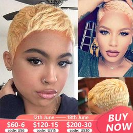 Lace Wigs Straight Human Hair Wigs 27# Color Brazilian Remy Hair Pixie Cut Wig Cheap Straight Human Hair Wig For Black Women MYLOCKME Z0613