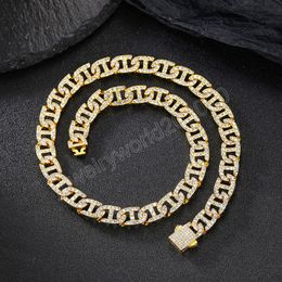 10mm Massive Metall Kubanische Gliederkette Halsband Halskette Gold Silber Farbe Iced Out Baguette Luxus Mode Hip Hop männer Schmuck