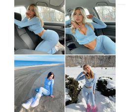 Women's Leggings Women Spring Outfits Casual Zipper Sweater Hoodie Set High Waist Flare Pants Suits Pink Knitted Womens Y2k Two Piece