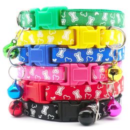 Collars 100PCS Bone Dog Collar Colorul Pet Supplies With Bell Adjustable For Dog Accessories Outdoor Walking Neck Ring