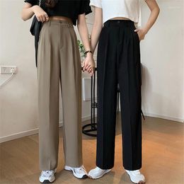 Women's Pants Women Chic Office Wear Straight Vintage High Ladies Trousers Baggy Korean Wide Leg