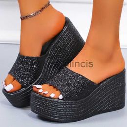 Slippers Ladies Sequin Slippers Summer Fish Mouth Open Toe Large Size Platform Wedges Shoes Outdoor Beach Sandals Zapatillas De Mujer J230613