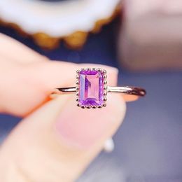 Cluster Rings Per Jewelry Natural Real Amethyst Purple Crystal Rectangle Ring 4 6mm 0.6ct Gemstone 925 Sterling Silver Fine J225186