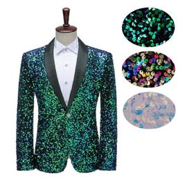 Colourful Glitter Sequin Tuxedo Blazer Men Luxury Brand Mens Shawl Collar Dress Suit Jacket Wedding Party Stage Blazer Costume 230612