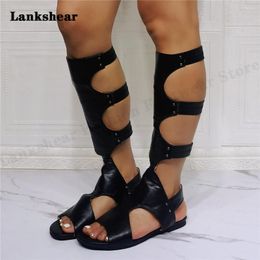 Sandals Summer Flat Boots Open Toe Knee High Female Women Shoes Thigh For 36-47