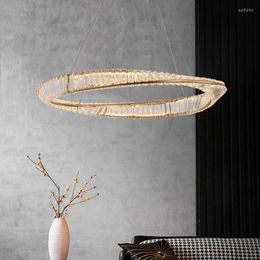 Pendant Lamps Postmodern Irregular Circle Led Lights Lustre Gold Crystal Remote Control Dimmable Lamp Foyer Hanging