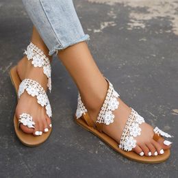 Sandals Fashion Women Boho Style Summer Shoes 2023 White Lace Flower Beach For Wedding Slip On Clip Toe Flip Flops