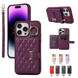 Hand Strap Card Slot Ring Stand Pu Leather Phone Cases For Iphone 14 Pro Max 13 12 11 Pro XR XS MAX 7 8 SE Samsung S20 S21 S22 plus S23 Ultra Fashion Women Kickstand Cover