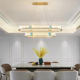 Pendant Lamps Postmodern Dining Room Led Dimmable Lights By Remote Control Crystals Lustre Oval Gold Steel Hanging Lamp Llighting