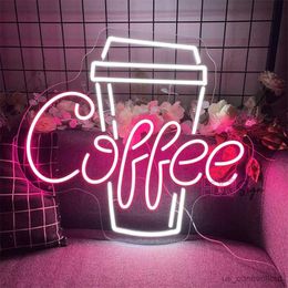 LED Neon Sign Coffee Neon Sign Lights Cafe Room Decoration Coffee Cup Neon LED Sign For Bar Lobby Lounge LED Neon Lights R230613