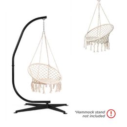 Hammocks Outdoor Hammock Garden Swing Cotton Cord Knitted Hanging Basket Tassel Swing For Leisure Handmade Casual Egg Chairs